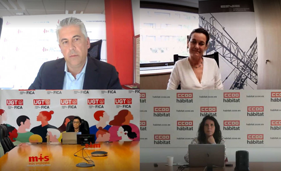 Representantes de CNC, CCOO del Hábitat y UGT FICA dan bienvenida al webinar sobre PRL 28abril23